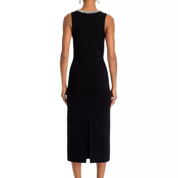 595$ SIMKHAI Khari Sweetheart Rhinestone Trim Midi Dress Sleeveless Size M Black - Picture 2 of 5